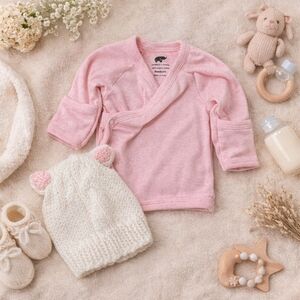 Monica + Andy NB Pink Organic Wrap Top Knit Hat Set NWOT